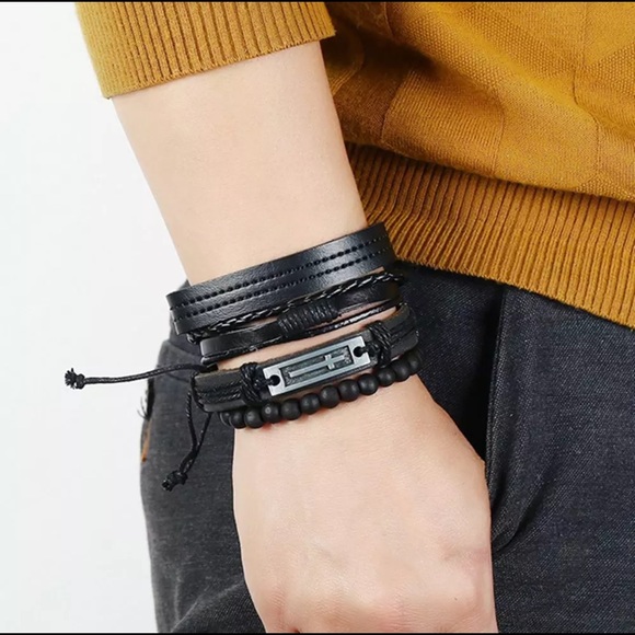 Men’s Genuine Leather Layered Bracelet - Picture 4 of 4